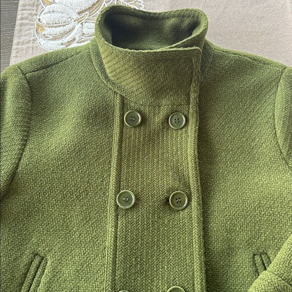 Talbots Women’s Green Wool Blend Pea Coat 3/4 Sleeve Chic Cropped Jacket Size 10 - Picture 15 of 15